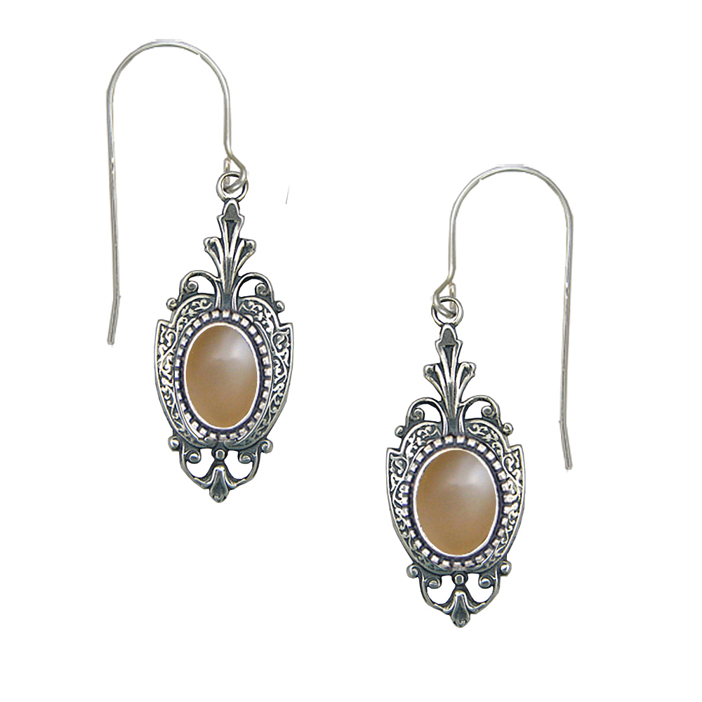 Sterling Silver Victorian Drop Dangle Earrings With Peach Moonstone